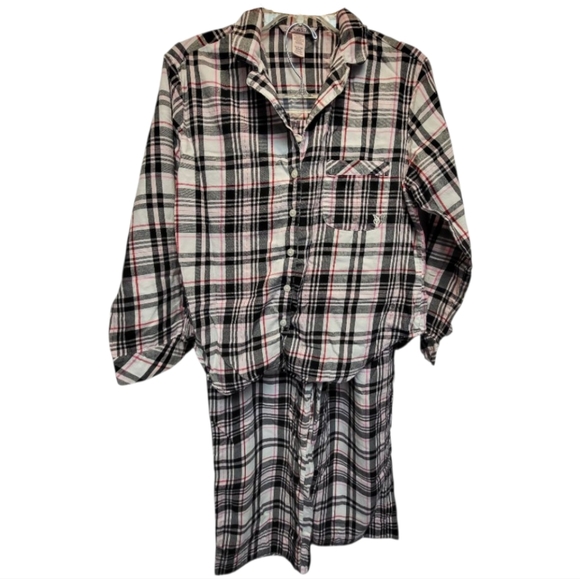 Victoria’s Secret Black & Pink Plaid Flannel Pajama Set - Size XS Short - Picture 2 of 6